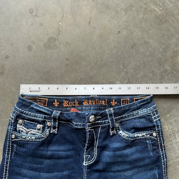 Rock Revival Essie Easy Straight Jeans Women's 27 Dark Wash Distressed Denim - Picture 12 of 15